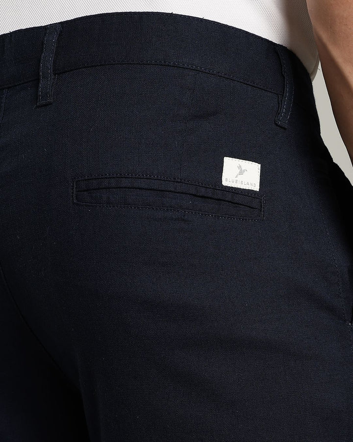 Natural Navy - 2 way stretch - COTTON LINEN PANT