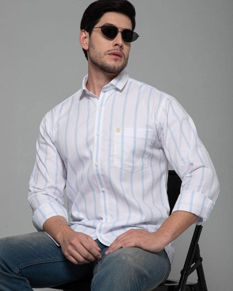 Blue & White Grid Line Stripes - Full-Stain Proof