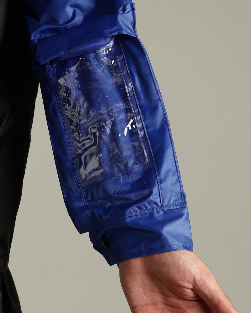 Black with Royal Blue - Rain Jacket with Mobile Pouch