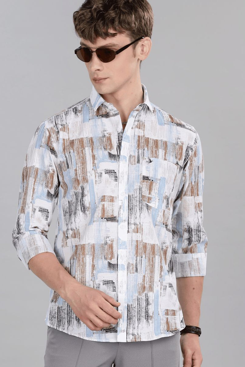 White Multi Stroke Print -Full-Stain Proof