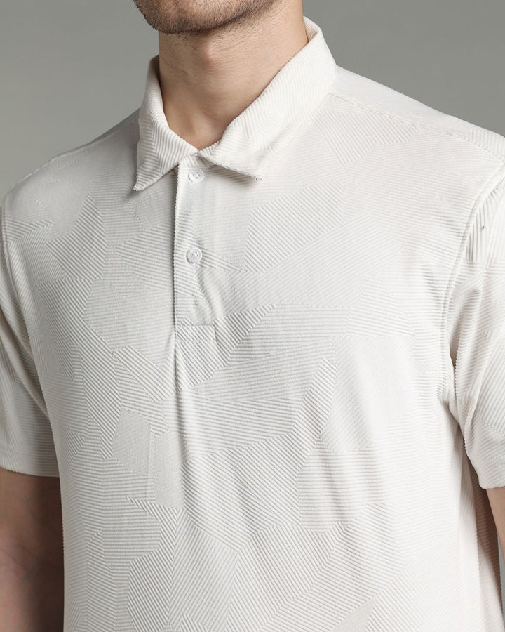 Soft White Geometric Textured - Polo Tshirt