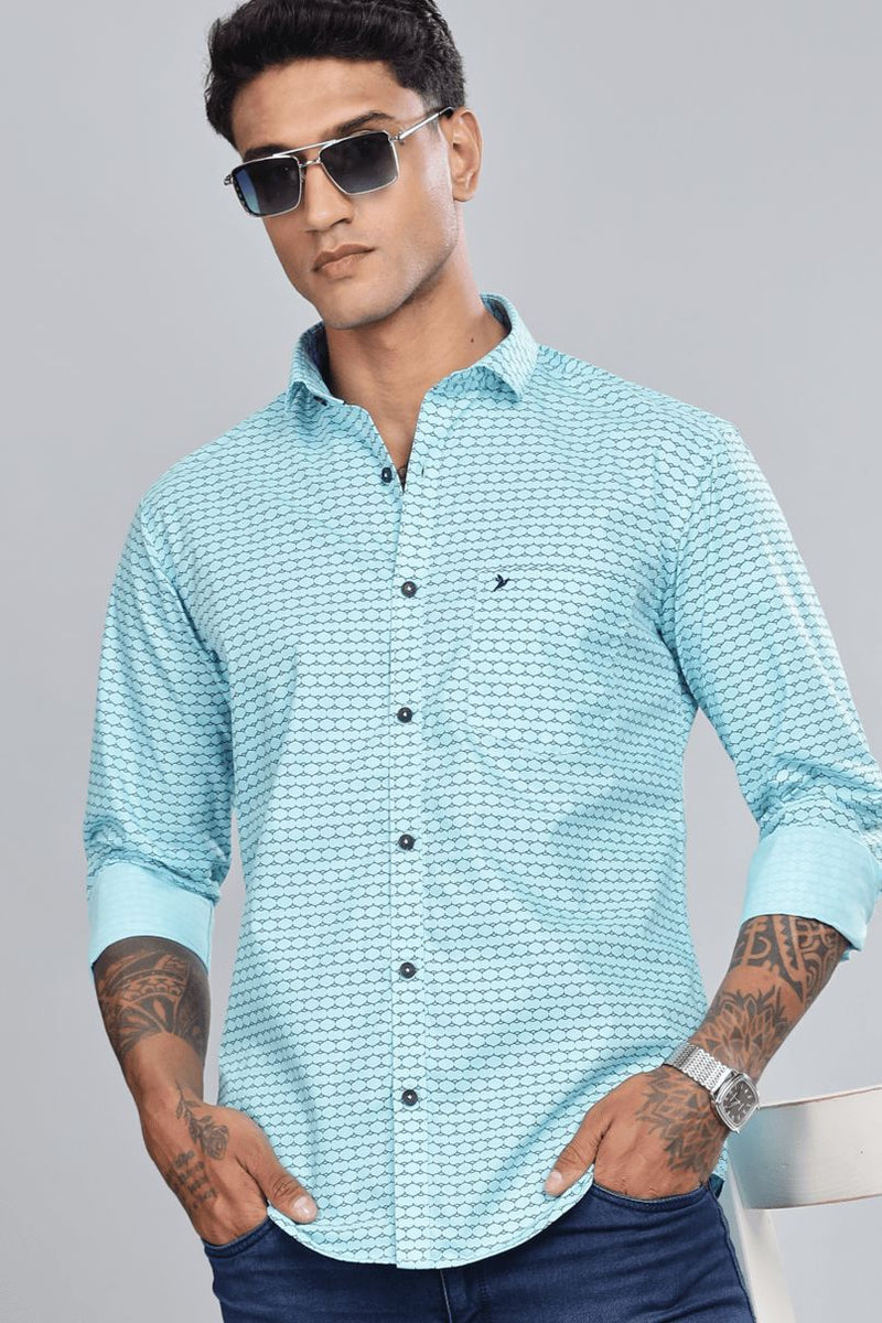 Aqua Blue Geometric Print -Full-Stain Proof