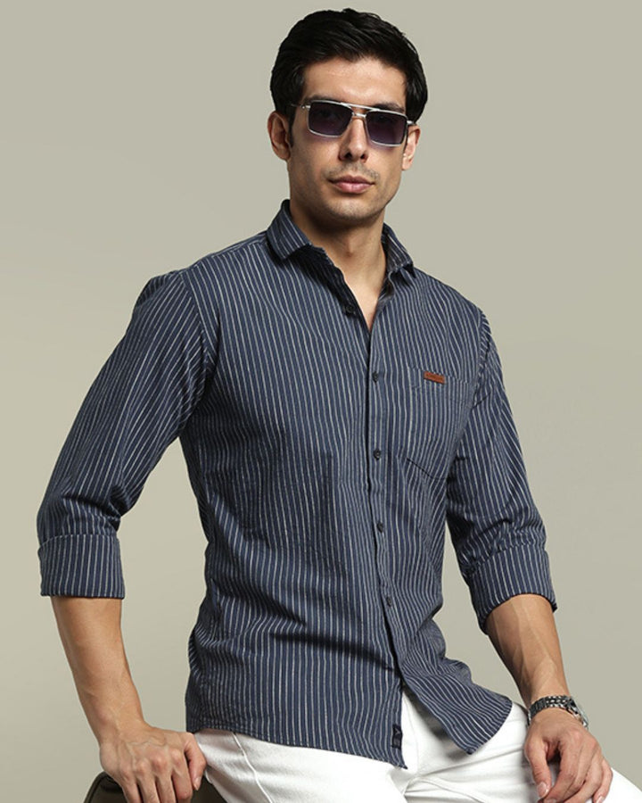 Slate Navy & White Pin Stripes - Full-Stain Proof