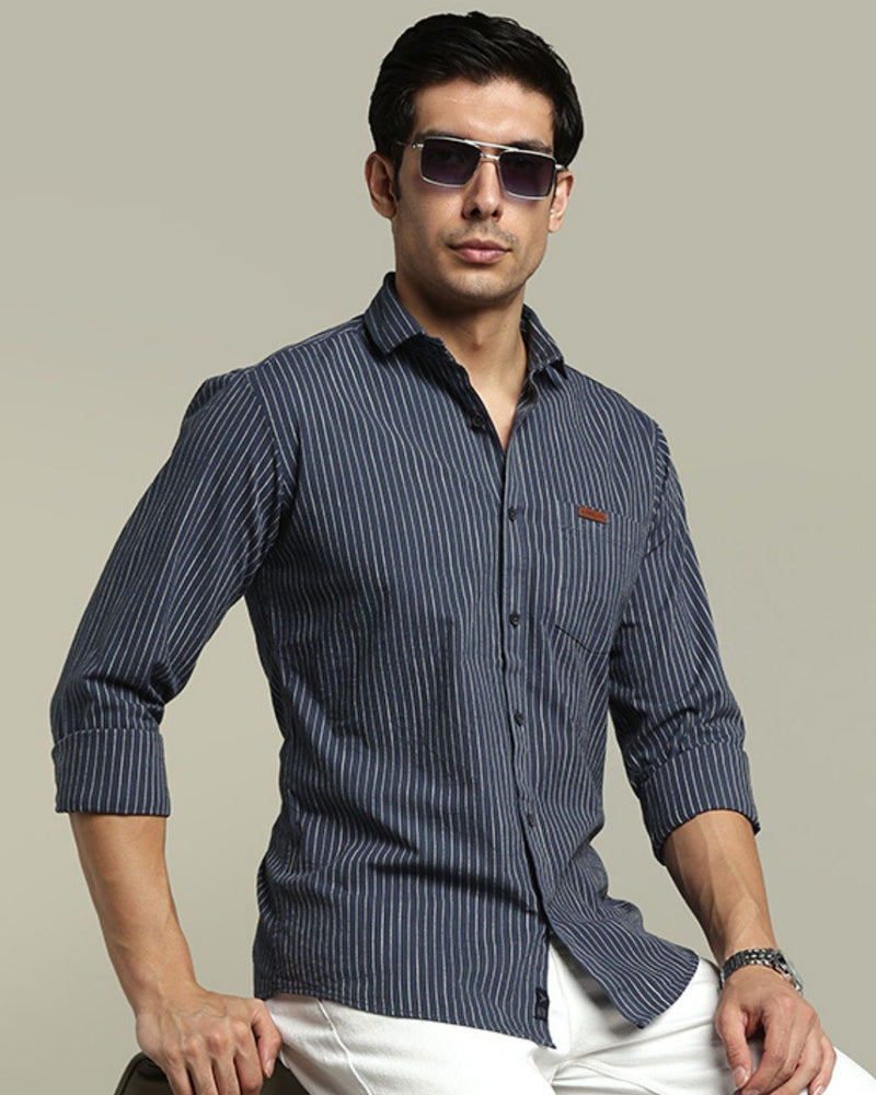Slate Navy & White Pin Stripes - Full-Stain Proof