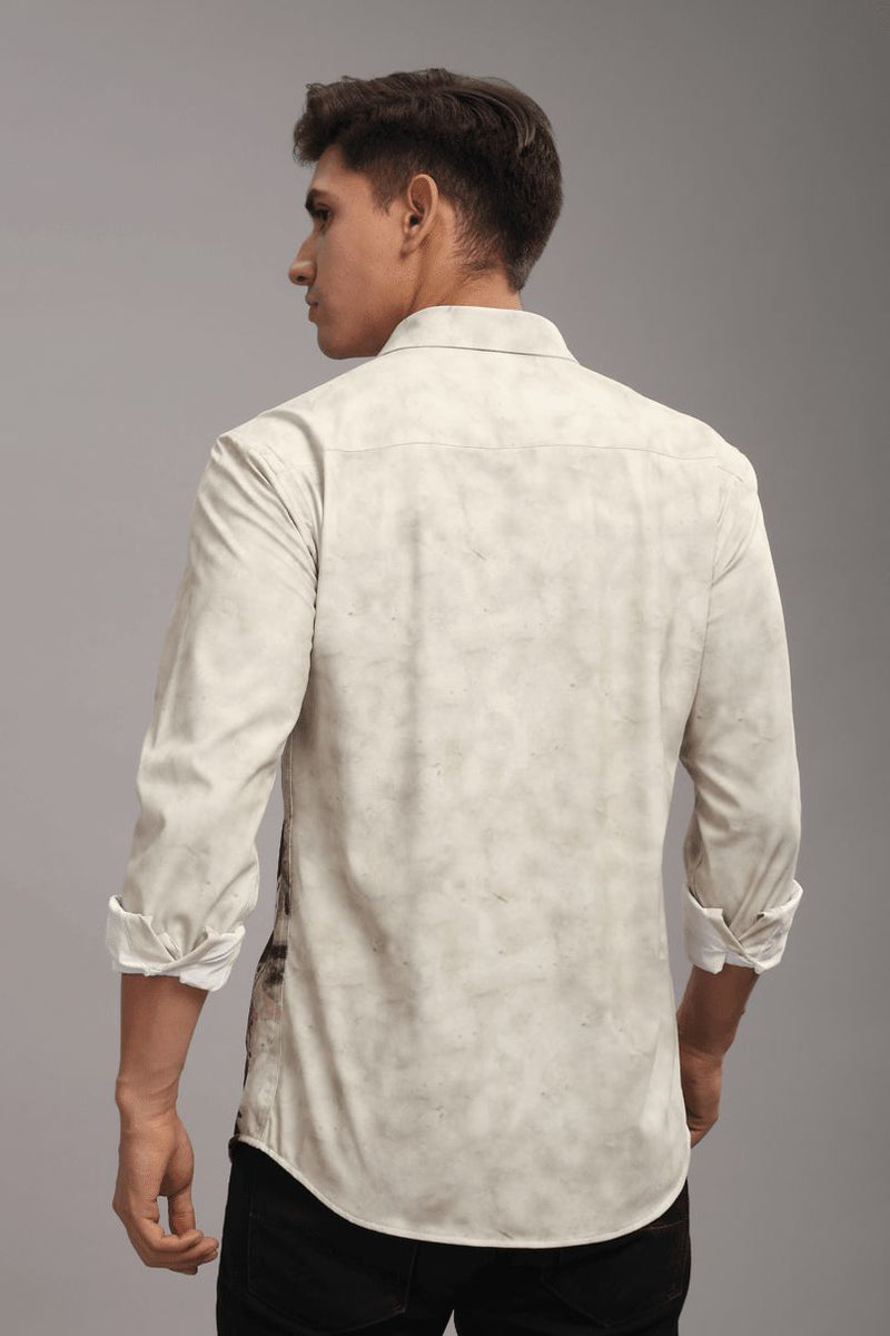 Cream & Brown Printed Shirt - Full - Wrinkle Free
