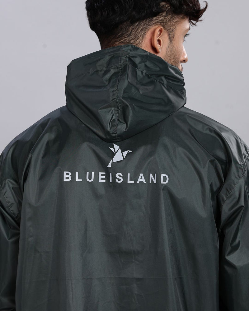 Military Green - Rain Jacket with Pant and Mobile Pouch