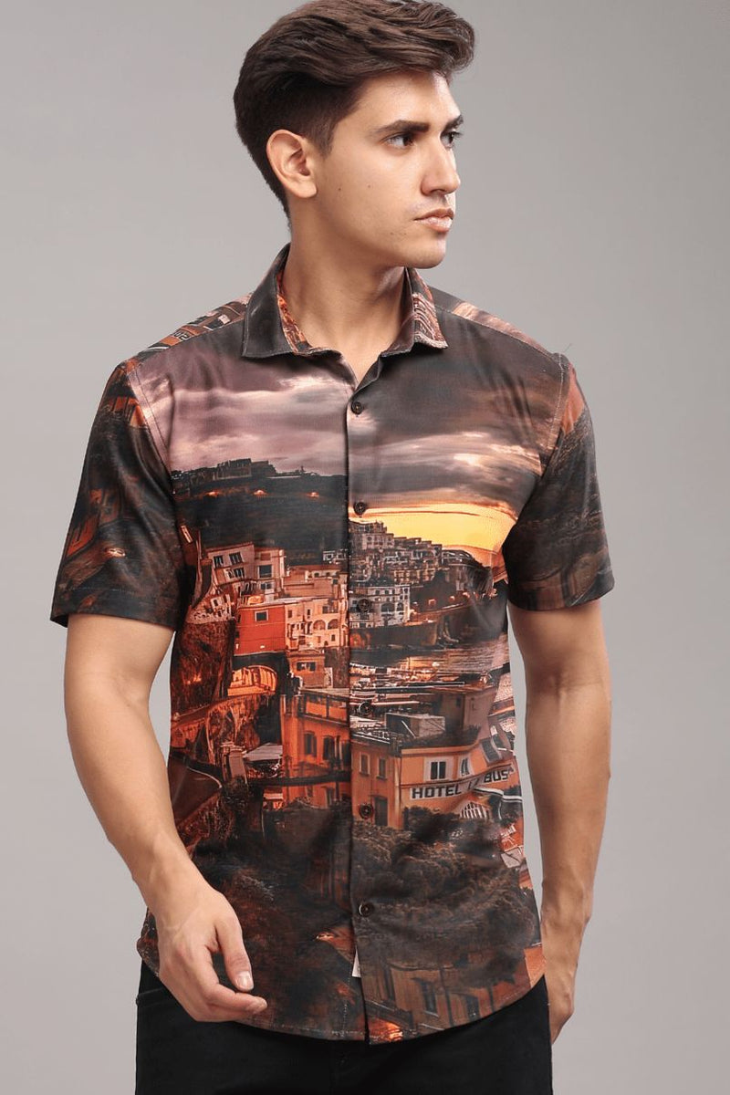 Italian Sunset Printed Shirt - Half - Wrinkle Free