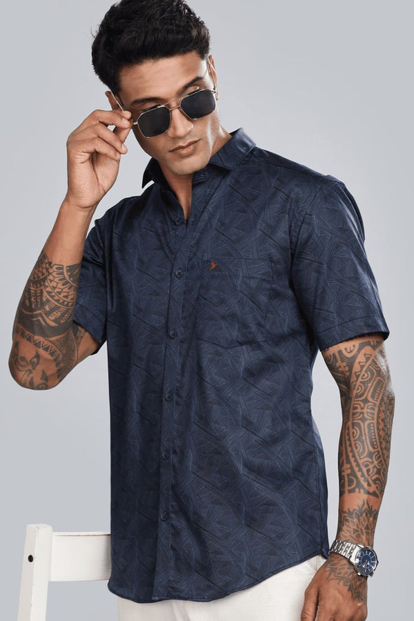 Navy Carbon Print - Half Sleeve - Stain Proof