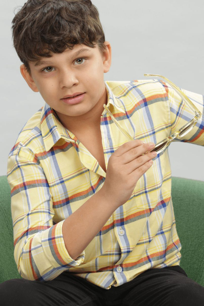 KIDS - Summer Yellow Checks-Stain Proof Shirt