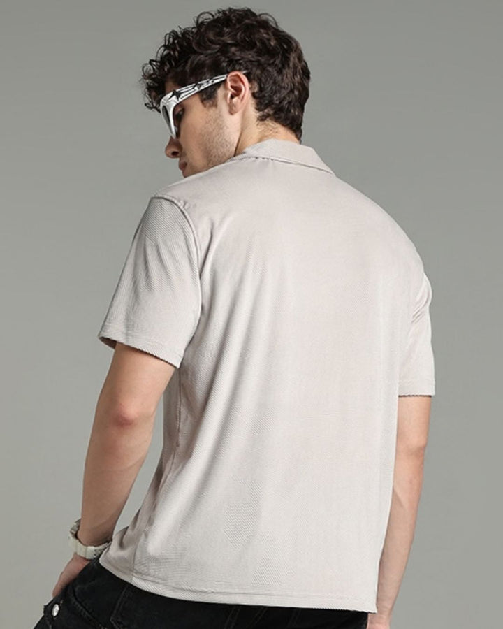 Dusty Cream Geometric Textured - Polo Tshirt
