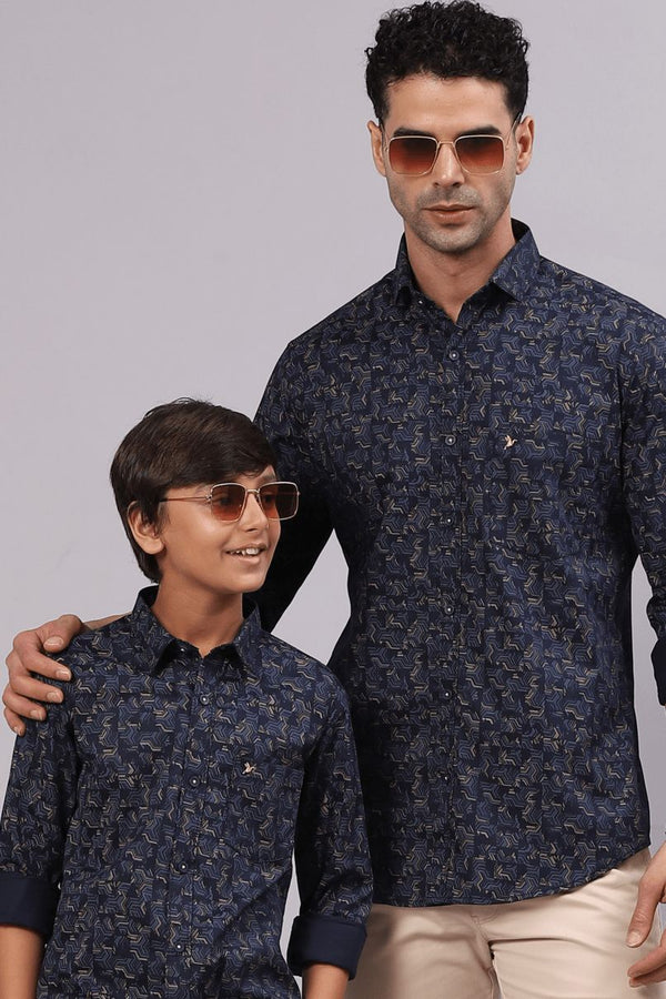 FATHER & SON - Navy Semi Hexagon Print