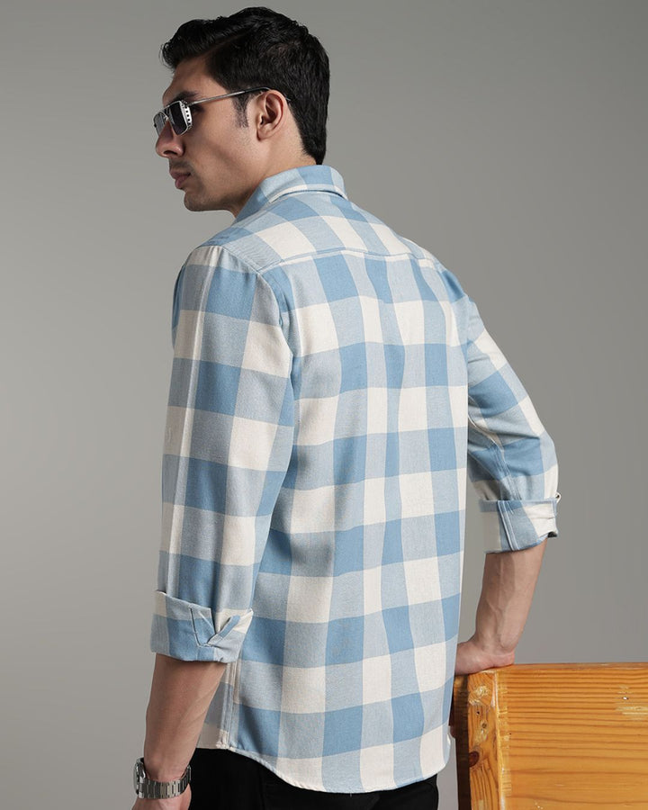 Mild Cream & Blue Box Checks -Full-Stain Proof