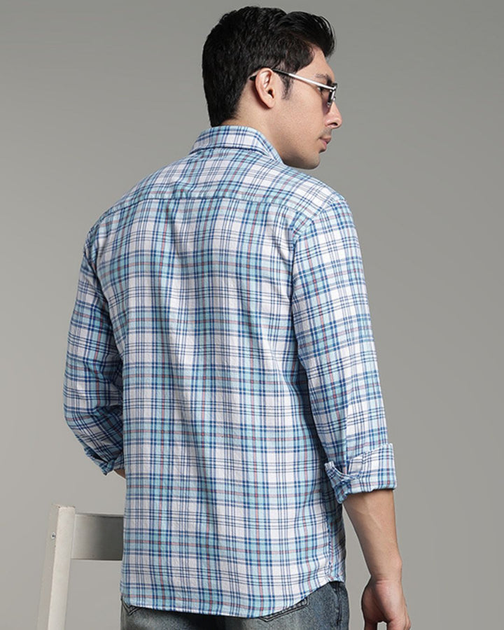 Ocean Blue Multi Line Checks - Full-Stain Proof
