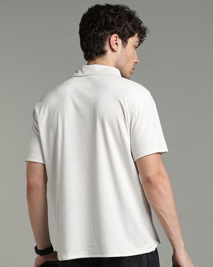 Soft White Geometric Textured - Polo Tshirt