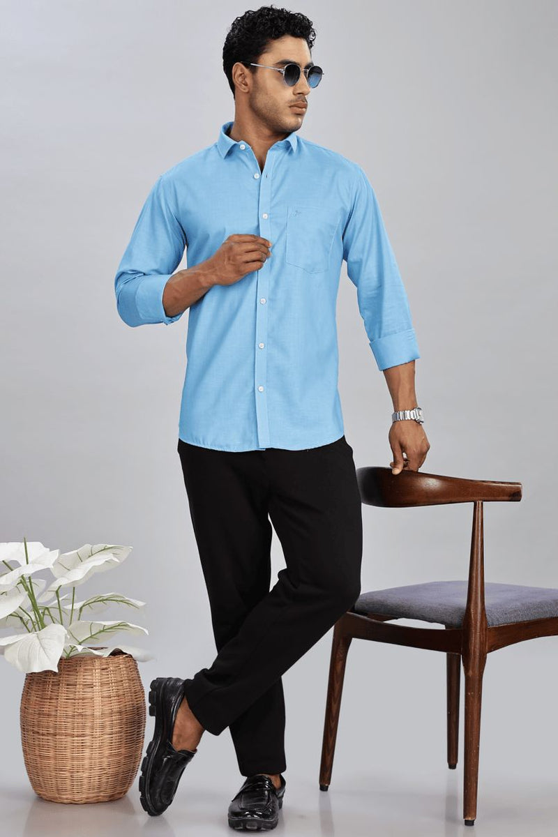 Bright Blue Cotton Linen-Full-Stain Proof