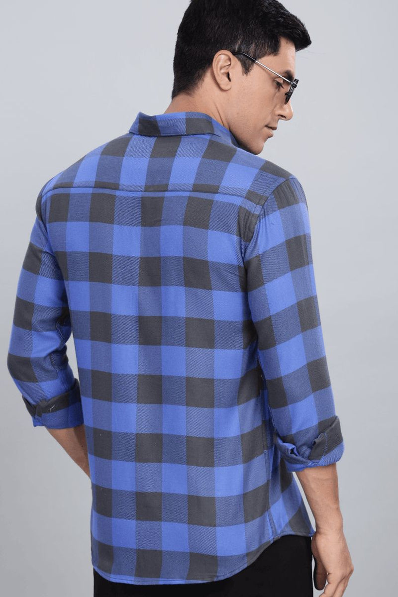 Cobalt Blue & Grey Checks - Full-Stain Proof