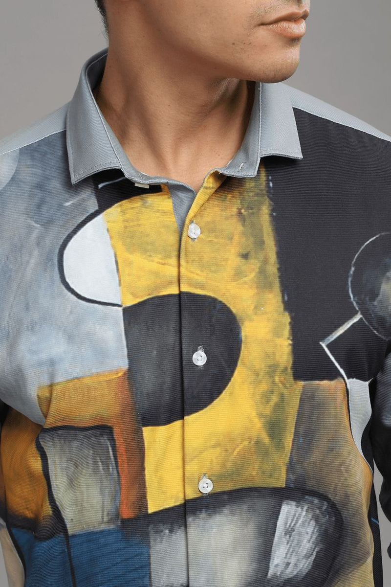 Black & Yellow Printed Shirt - Full - Wrinkle Free