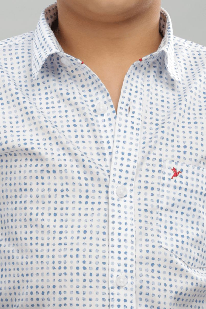 KIDS - White Matrix Dot Print -Stain Proof Shirt