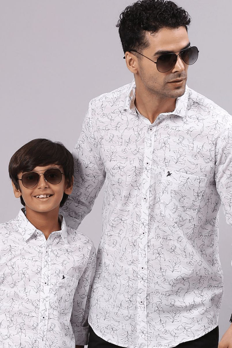 FATHER & SON - White Leafy Print