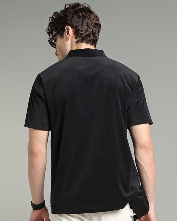 Black Geometric Textured - Polo Tshirt
