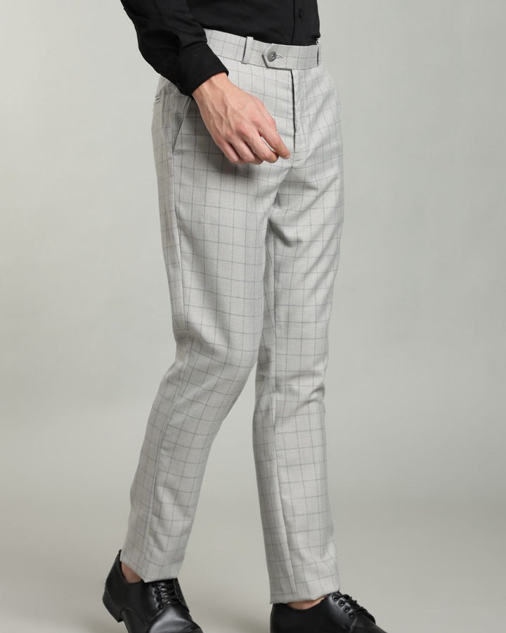 Silver Grey Box Checks - Wrinkle free Formal Pant