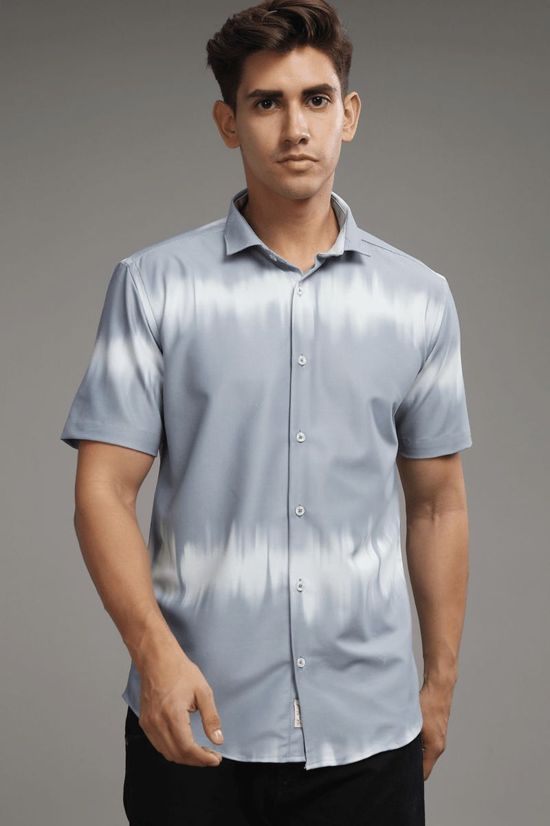 Grey Echo Printed Shirt - Half - Wrinkle Free