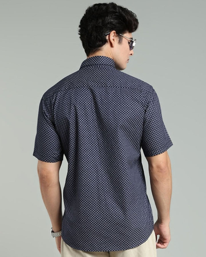 Navy Round Print -Half-Stain Proof