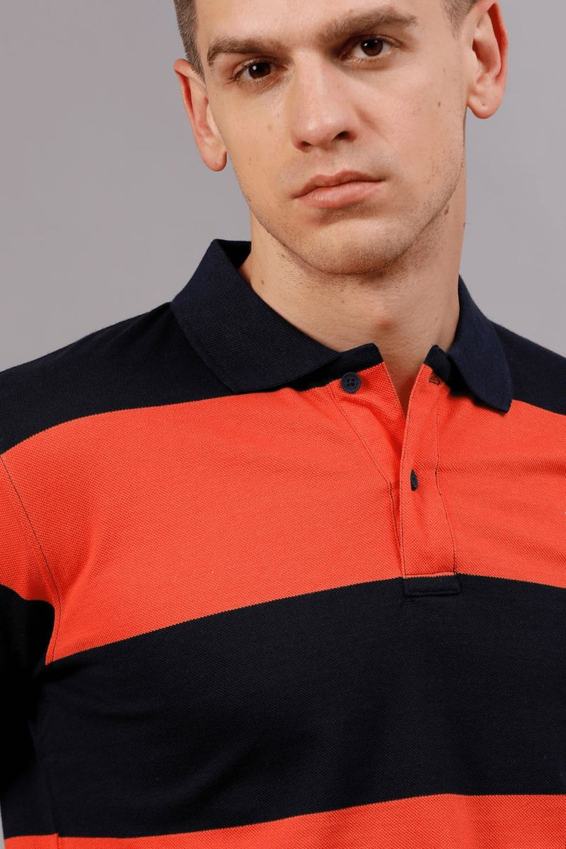 Navy & Orange Bold Stripes TShirt - Stain Proof
