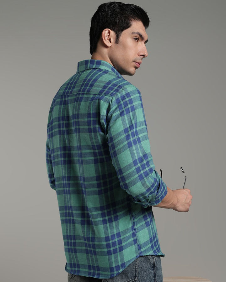 Teal Green & Navy Checks -Full-Stain Proof