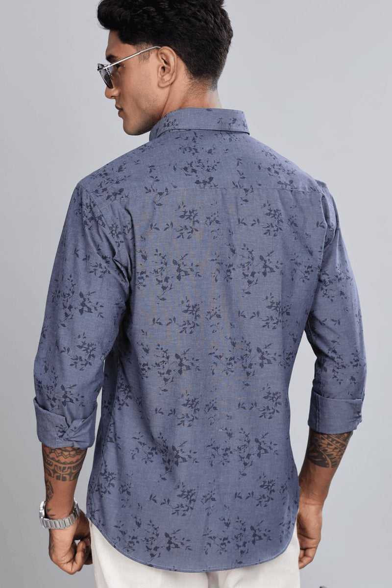 Denim Blue Floral Print -Full-Stain Proof