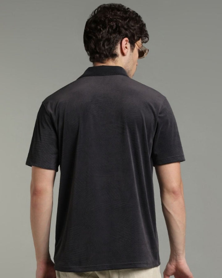 Iron Grey Geometric Textured - Polo Tshirt