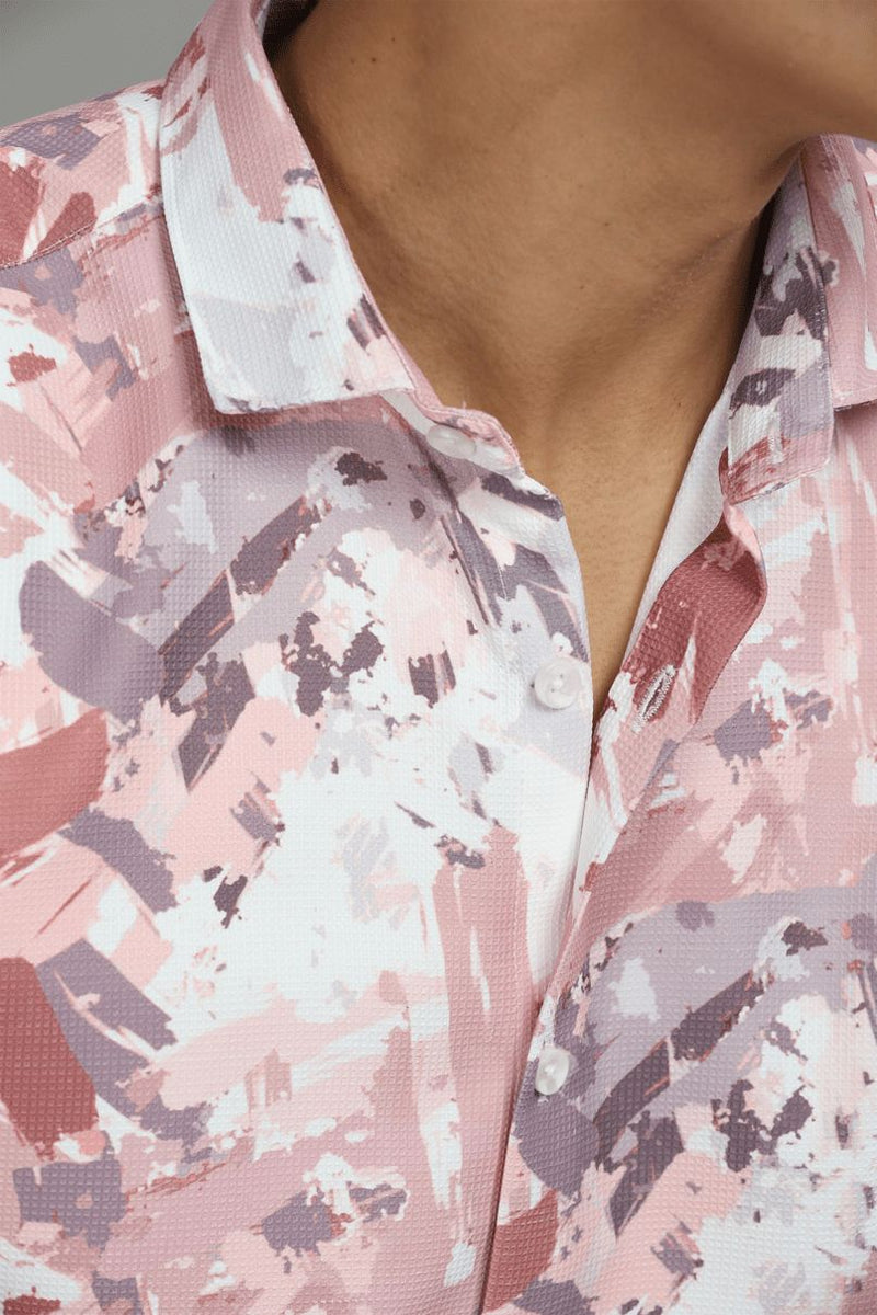 Dusty Pink and White Printed shirt - Half - Wrinkle Free