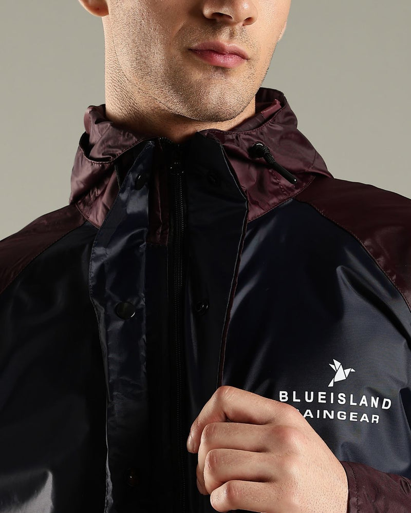 Navy with Burgundy - Rain Jacket with Mobile Pouch