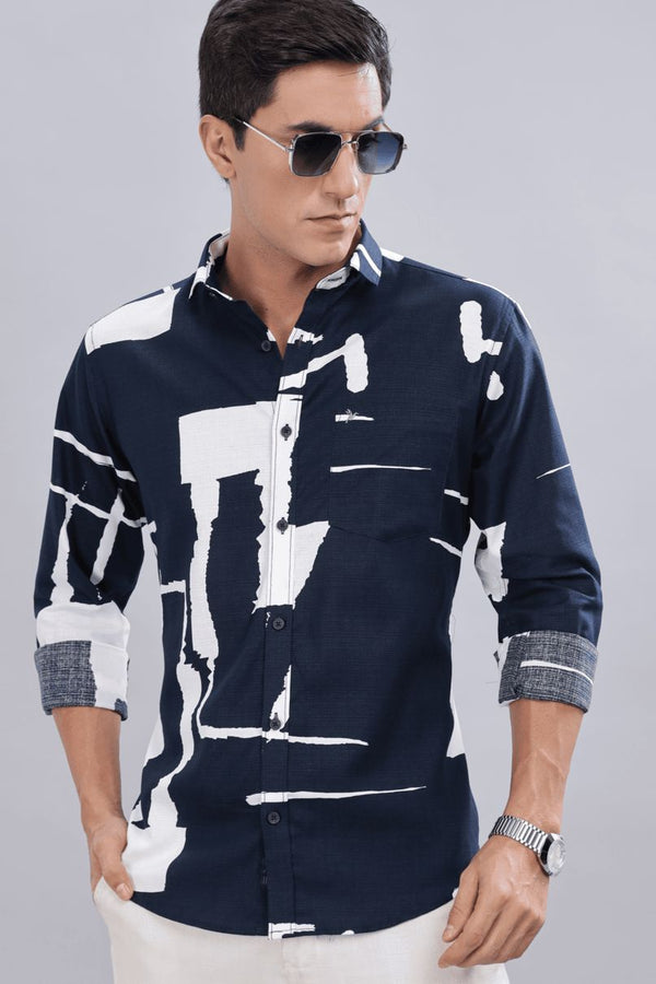 Navy & White Print -Full-Stain Proof