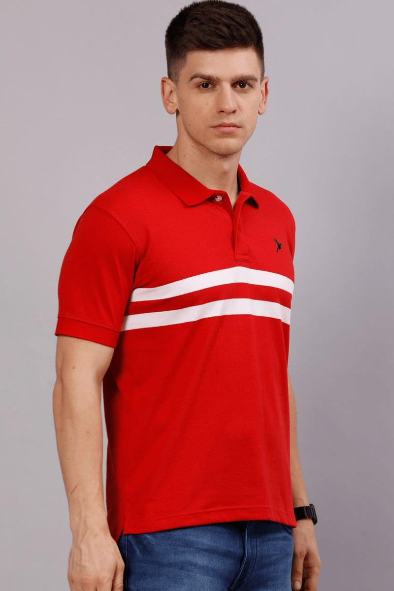 Cherry Red & White Double Stripes TShirt - Stain Proof