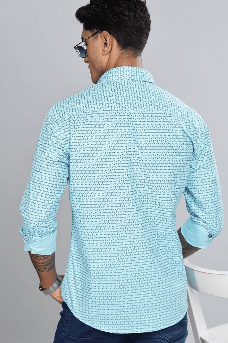 Aqua Blue Geometric Print -Full-Stain Proof