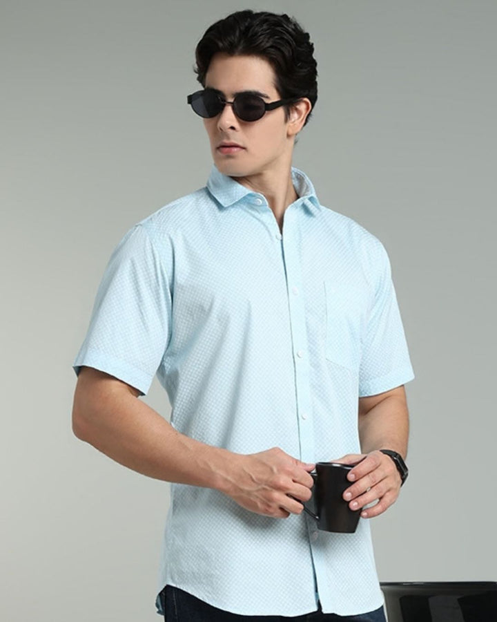 Aqua Blue Square Print -Half-Stain Proof