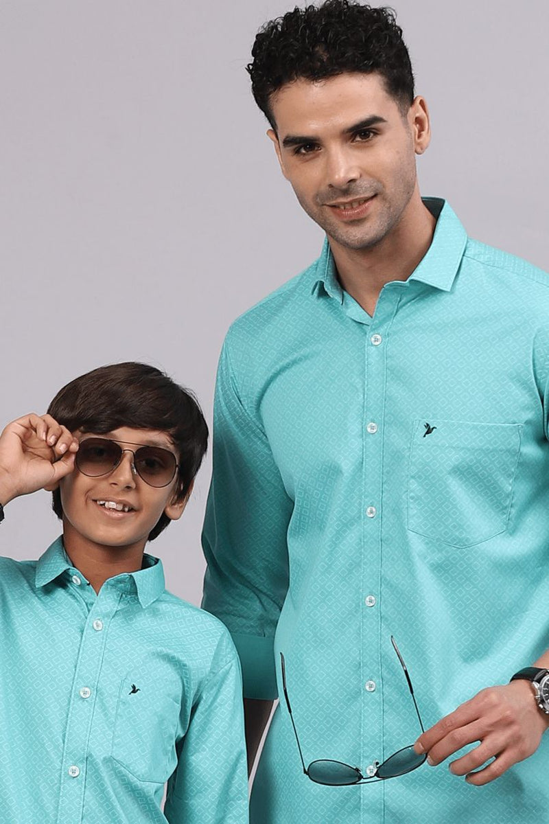 FATHER & SON - Turq. Green Diamond Print