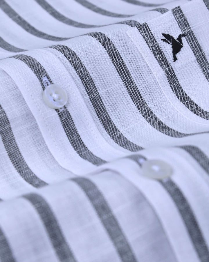 White & Black Line Stripes -Full-Bamboo Linen