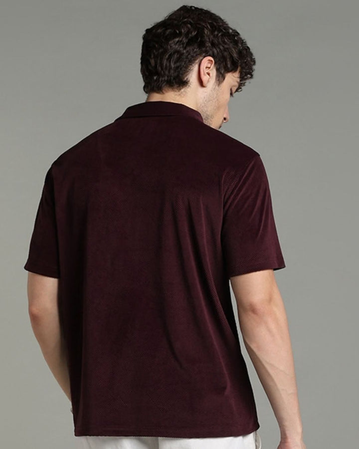 Burgundy Geometric Textured - Polo Tshirt