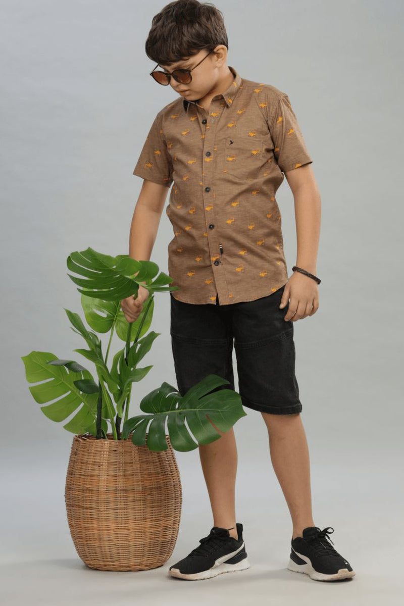 KIDS - Brown Tractor Print - Half-Stain Proof Shirt