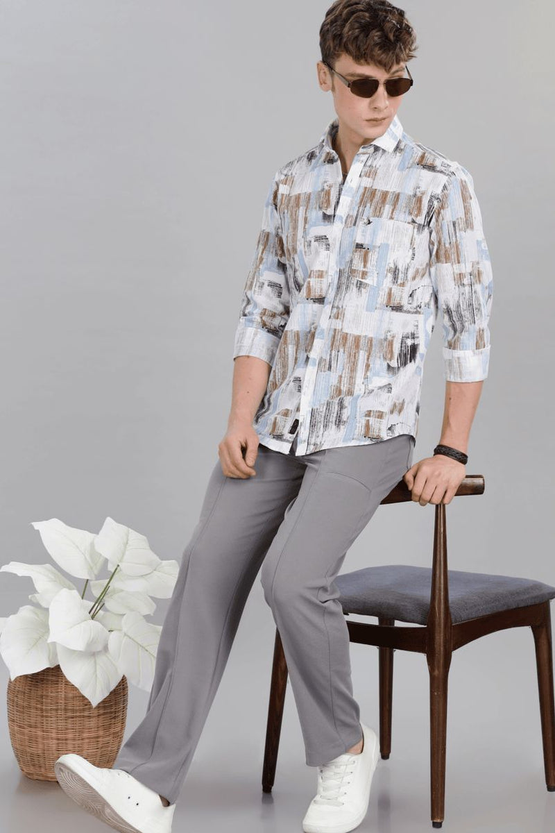 White Multi Stroke Print -Full-Stain Proof