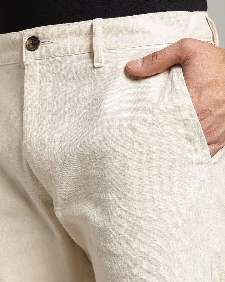 Cream - 2 way stretch - COTTON LINEN PANT