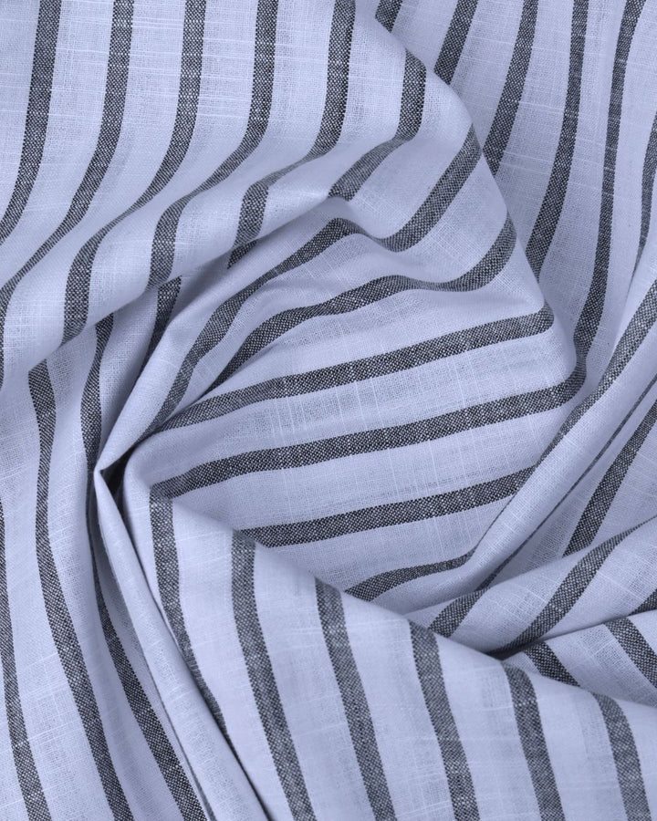 White & Black Line Stripes -Full-Bamboo Linen