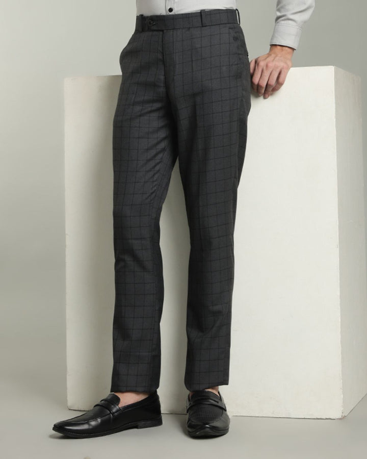 Charcoal Grey Box Checks - Wrinkle free Formal Pant