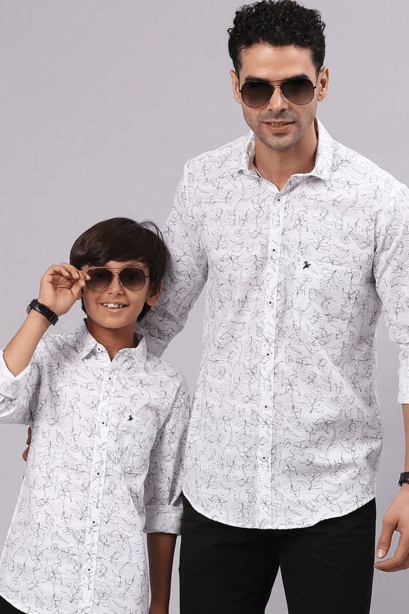 FATHER & SON - White Leafy Print