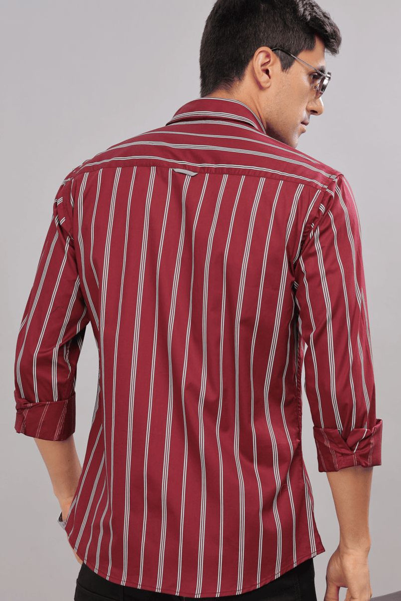 Burgundy Red Multi Line Stripes - Full-Stain Proof