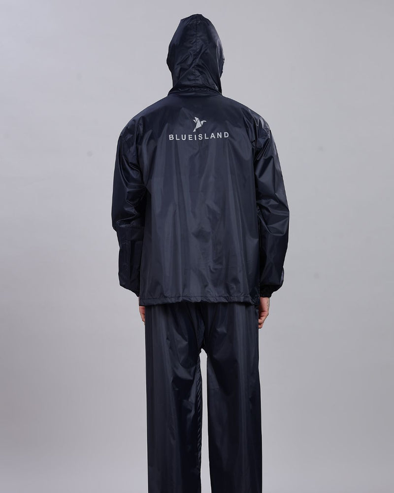 Navy with Red Border - Rain Jacket with Pant and Mobile Pouch