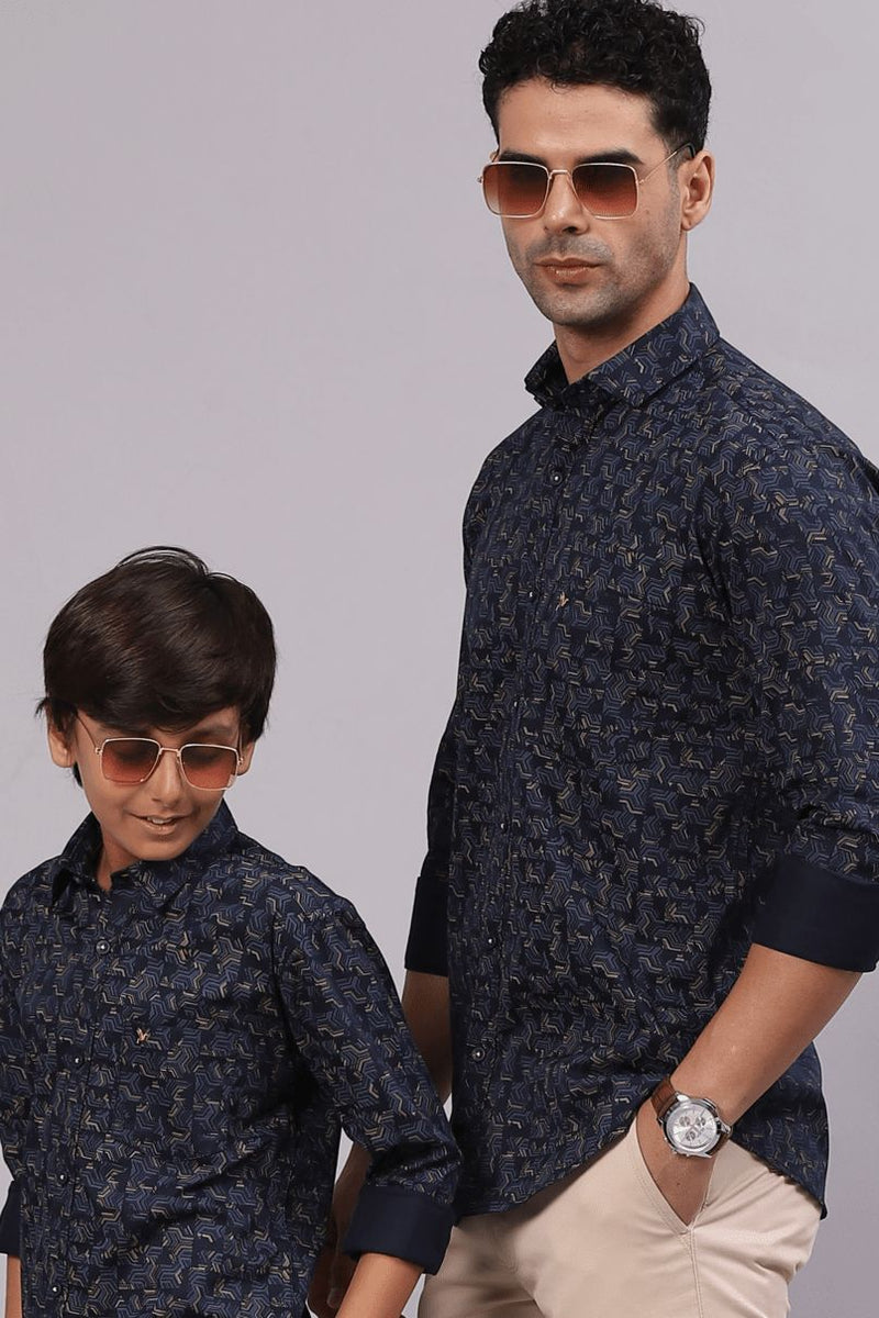 FATHER & SON - Navy Semi Hexagon Print