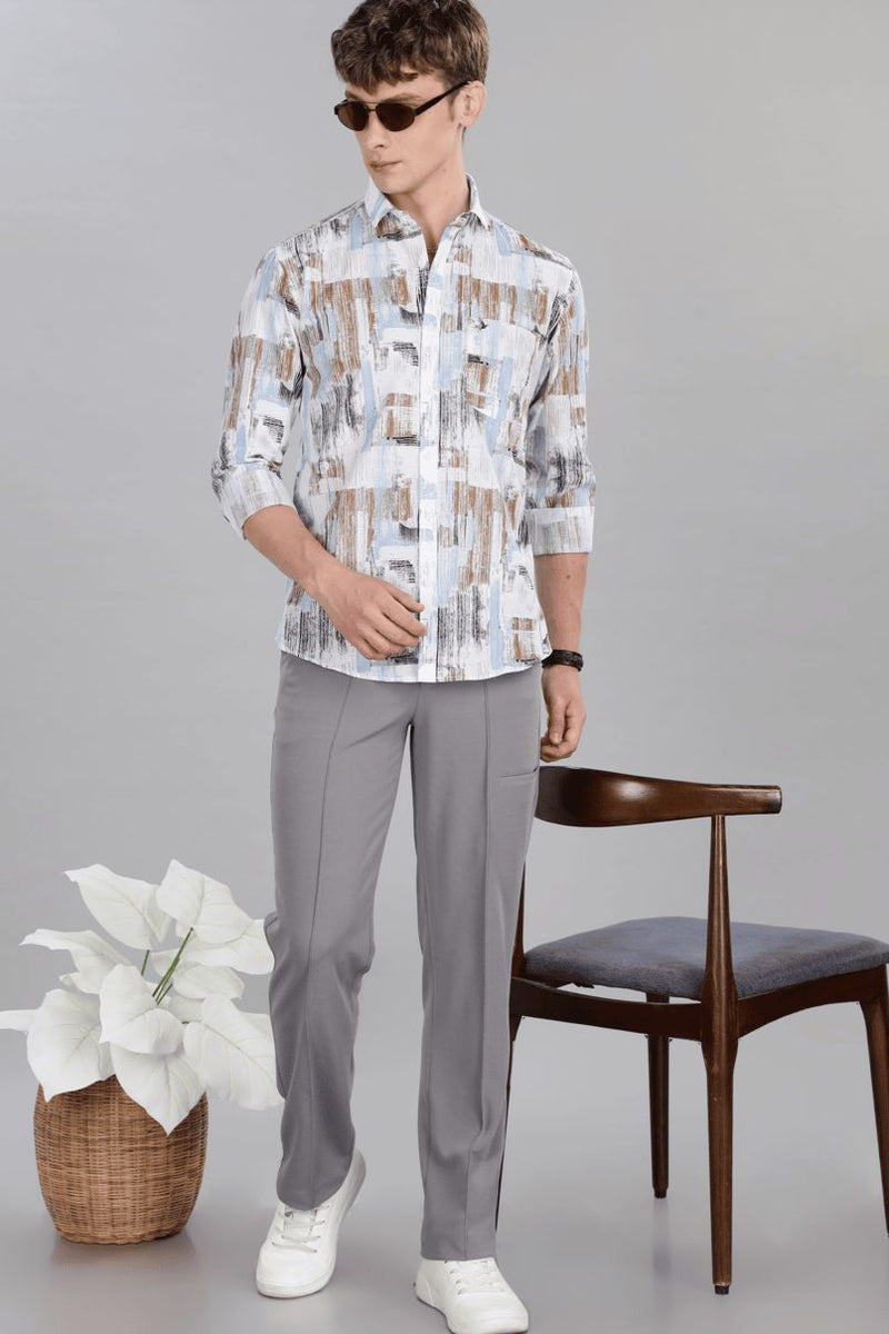 White Multi Stroke Print -Full-Stain Proof